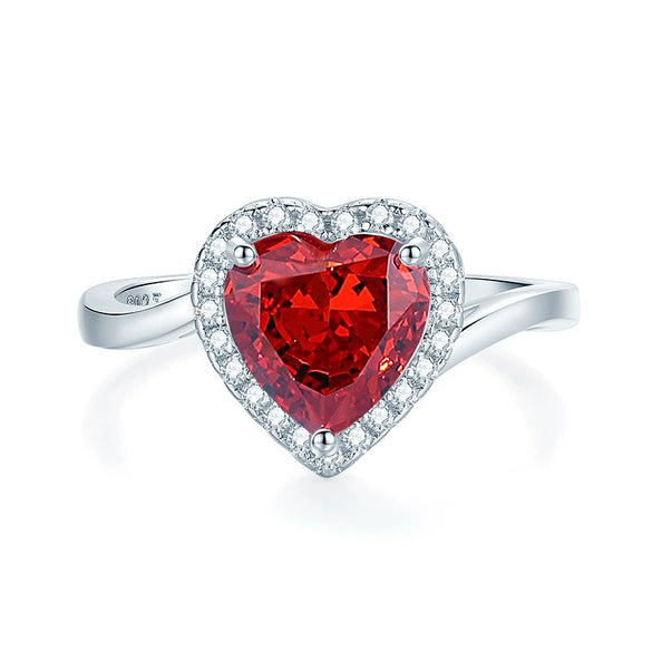 Wholesale Women's Simple S925 Sterling Silver Heartshaped Aquamarine Ring Set With Diamonds