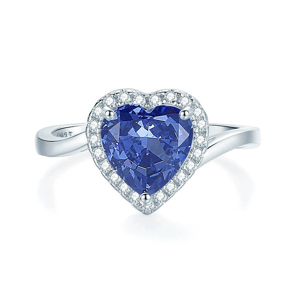 Wholesale Women's Simple S925 Sterling Silver Heartshaped Aquamarine Ring Set With Diamonds