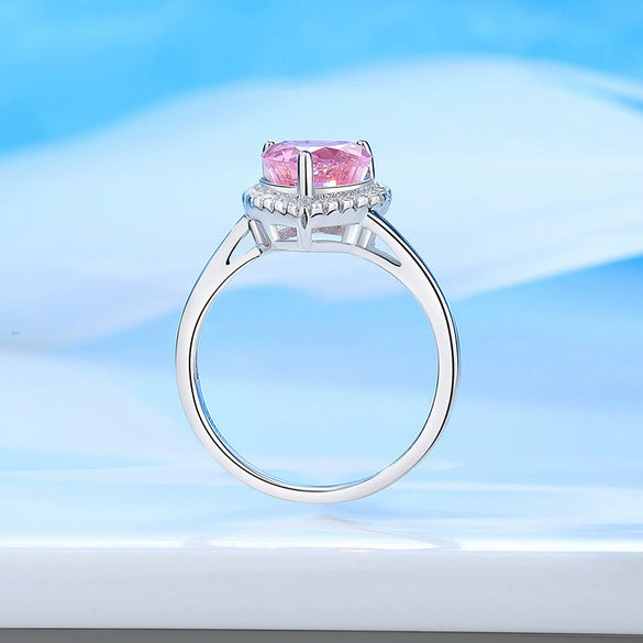 Wholesale Women's Simple S925 Sterling Silver Heartshaped Aquamarine Ring Set With Diamonds