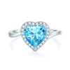 Wholesale Women's Simple S925 Sterling Silver Heartshaped Aquamarine Ring Set With Diamonds