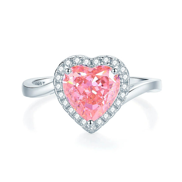 Wholesale Women's Simple S925 Sterling Silver Heartshaped Aquamarine Ring Set With Diamonds