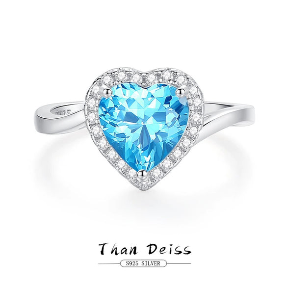 Wholesale Women's Simple S925 Sterling Silver Heartshaped Aquamarine Ring Set With Diamonds
