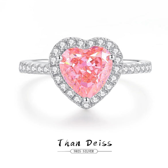 Wholesale Women's Simple S925 Sterling Silver Heartshaped Love Ring With Pink Zircon And High Carbon Diamond