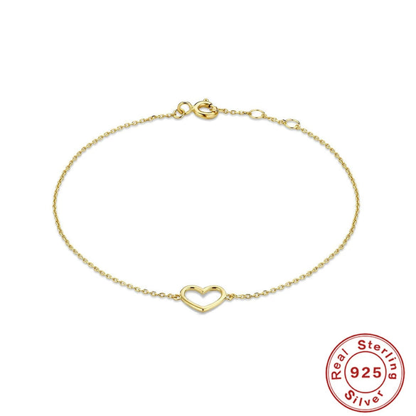 Wholesale Women's Simple S925 Sterling Silver Hollow Heart Geometric Pattern Electroplated Stacked Bracelet