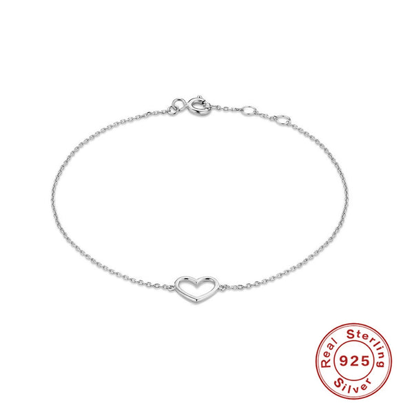 Wholesale Women's Simple S925 Sterling Silver Hollow Heart Geometric Pattern Electroplated Stacked Bracelet