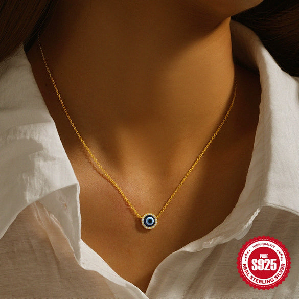 Wholesale Women's Simple S925 Sterling Silver Personality Evil Eye Geometric Clavicle Chain With Zirconia Inlay