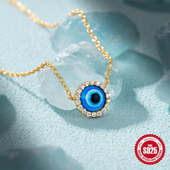 Wholesale Women's Simple S925 Sterling Silver Personality Evil Eye Geometric Clavicle Chain With Zirconia Inlay