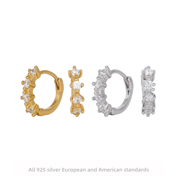 Wholesale Women's Simple Single Row Round Zircon Inlaid 925 Silver Earring With Geometric Pattern