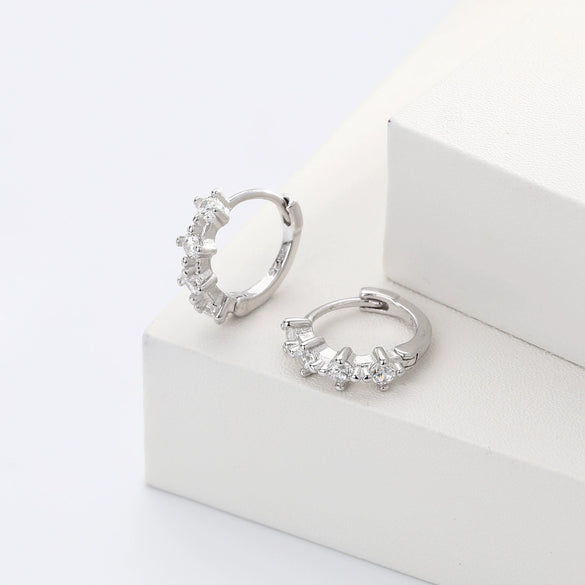 Wholesale Women's Simple Single Row Round Zircon Inlaid 925 Silver Earring With Geometric Pattern