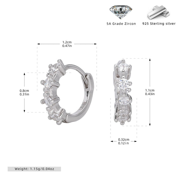 Wholesale Women's Simple Single Row Round Zircon Inlaid 925 Silver Earring With Geometric Pattern
