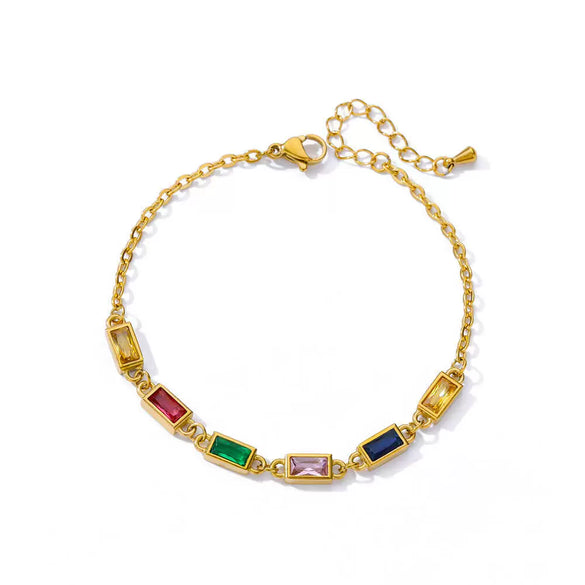 Wholesale Women's Simple Stainless Steel And 18K Electroplated Colorful Diamond Devil's Eye Bracelet With Letters Numbers And Text Pattern