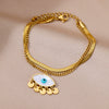 Wholesale Women's Simple Stainless Steel And 18K Electroplated Colorful Diamond Devil's Eye Bracelet With Letters Numbers And Text Pattern