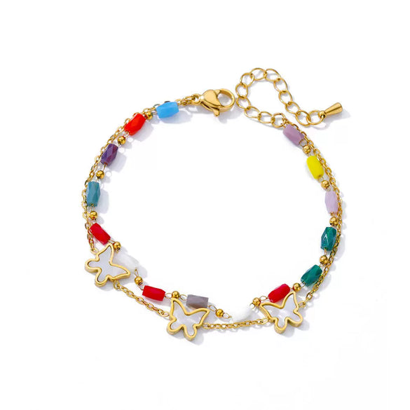 Wholesale Women's Simple Stainless Steel And 18K Electroplated Colorful Diamond Devil's Eye Bracelet With Letters Numbers And Text Pattern