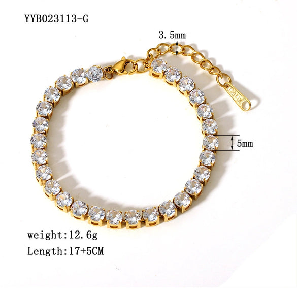 Wholesale Women's Simple Stainless Steel Bracelet With Inlaid Zircon And Geometric Design Vacuum Real Gold Electroplated In Pvd Furnace