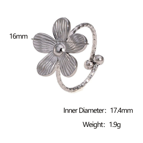 Wholesale Women's Simple Stainless Steel Electroplated Flower Open Ring And Bracelet