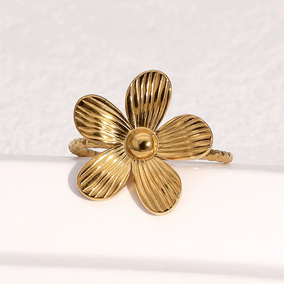 Wholesale Women's Simple Stainless Steel Electroplated Flower Open Ring And Bracelet