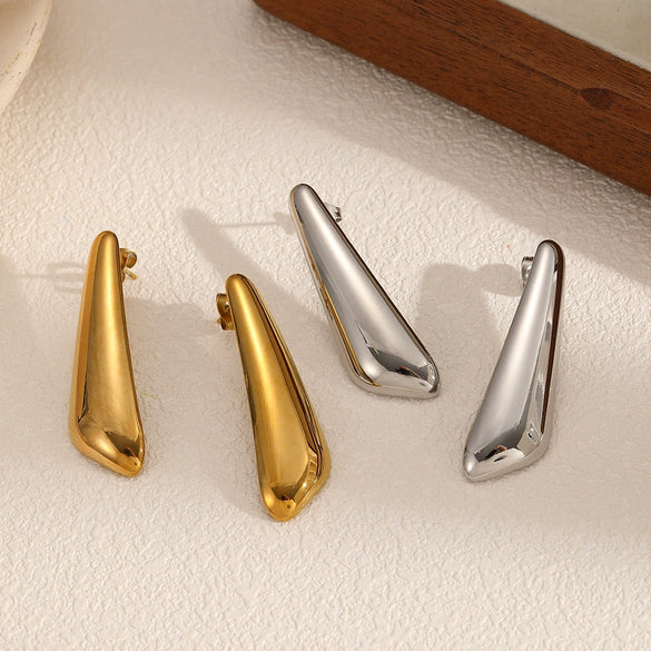 Wholesale Women's Simple Stainless Steel Geometric Water Drop Long Earrings With Electroplating