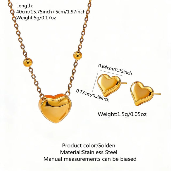 Wholesale Women's Simple Stainless Steel Heart Drop Bell Shaped Electroplated Earrings Necklace Bracelet Set Accessories