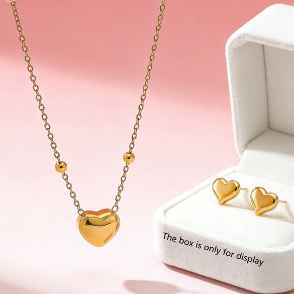 Wholesale Women's Simple Stainless Steel Heart Drop Bell Shaped Electroplated Earrings Necklace Bracelet Set Accessories