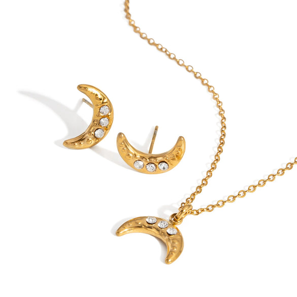 Wholesale Women's Simple Stainless Steel Jewelry Set With Stars Sun And Moon Clouds Universe Pattern And Pvd Vacuum Real Gold Electroplating O Word Chain Necklace And Earrings