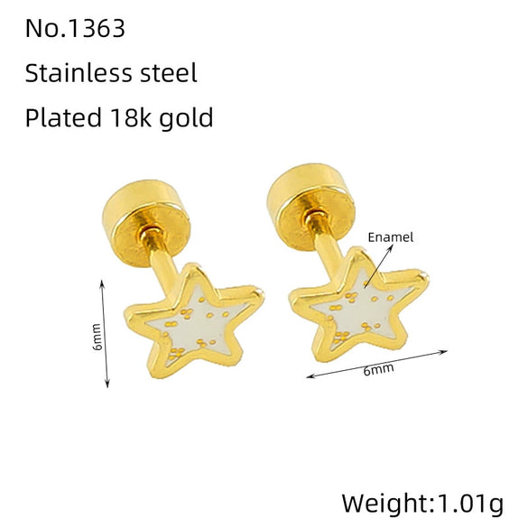 Wholesale Women's Simple Star 316L Stainless Steel Electroplated Earrings