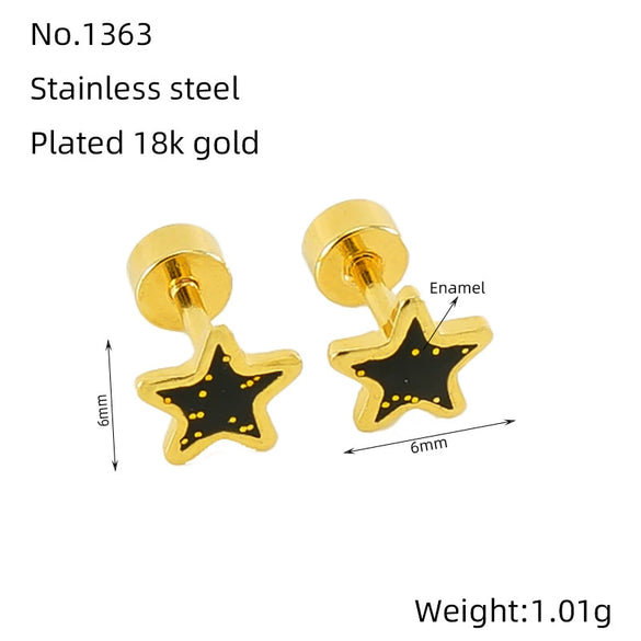 Wholesale Women's Simple Star 316L Stainless Steel Electroplated Earrings