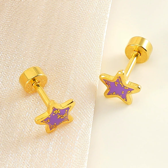 Wholesale Women's Simple Star 316L Stainless Steel Electroplated Earrings