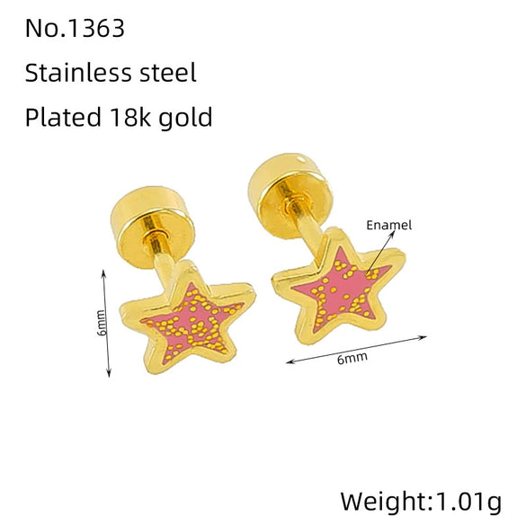 Wholesale Women's Simple Star 316L Stainless Steel Electroplated Earrings