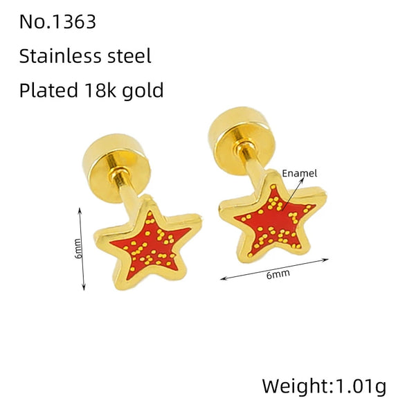 Wholesale Women's Simple Star 316L Stainless Steel Electroplated Earrings