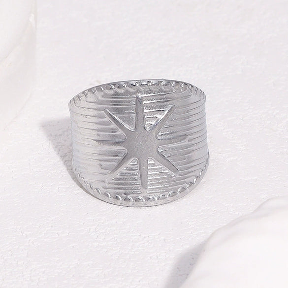 Wholesale Women's Simple Starshaped Stainless Steel Goldplated Open Ring Hand Jewelry