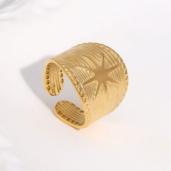 Wholesale Women's Simple Starshaped Stainless Steel Goldplated Open Ring Hand Jewelry