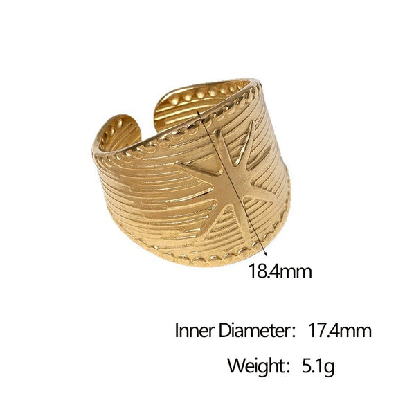 Wholesale Women's Simple Starshaped Stainless Steel Goldplated Open Ring Hand Jewelry