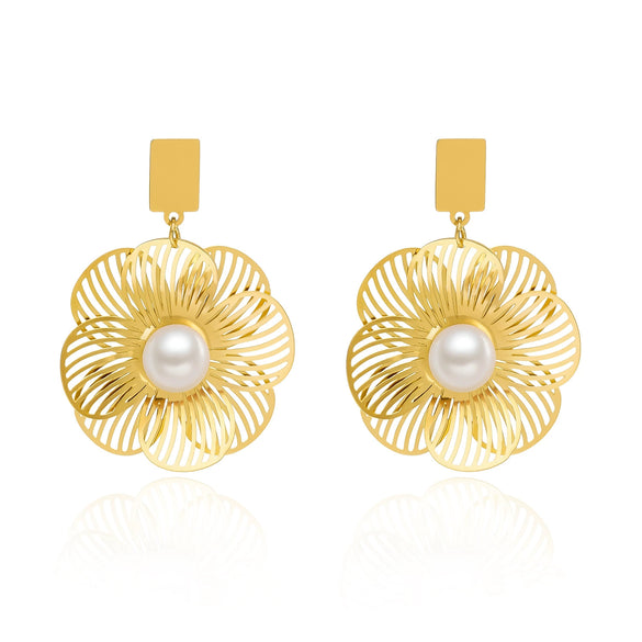Wholesale Women's Simple Style Flowershaped Stainless Steel Electroplated Earrings