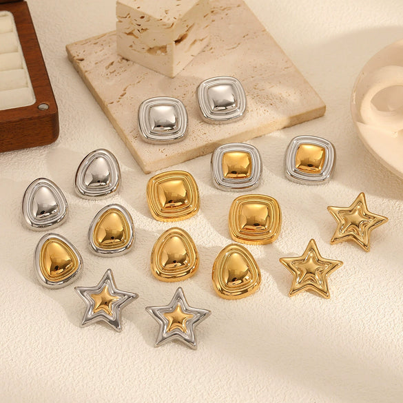 Wholesale Women's Simple Style Geometric Fivepointed Star Stainless Steel 18K Goldplated Earrings