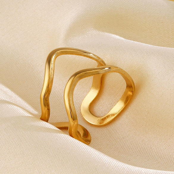 Wholesale Women's Simple Style Stainless Steel Irregular Opening Ring With Geometric Design And Electroplating Treatment