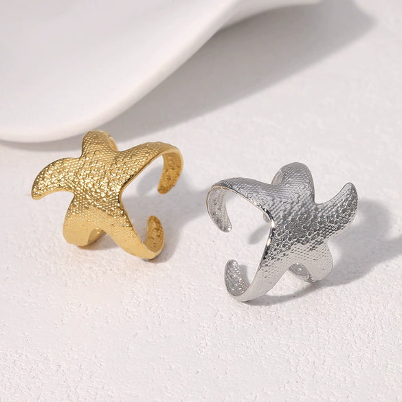 Wholesale Women's Simple Style Stainless Steel Starfish Electroplated Ring