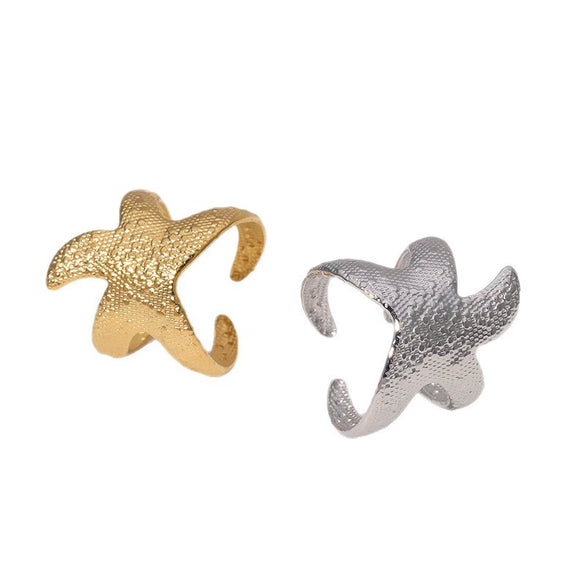 Wholesale Women's Simple Style Stainless Steel Starfish Electroplated Ring