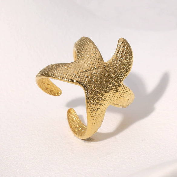 Wholesale Women's Simple Style Stainless Steel Starfish Electroplated Ring