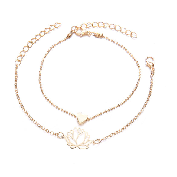 Wholesale Women's Simple Stylish Cut Out Heart Bracelet 2 Piece Set Alloy Electroplated