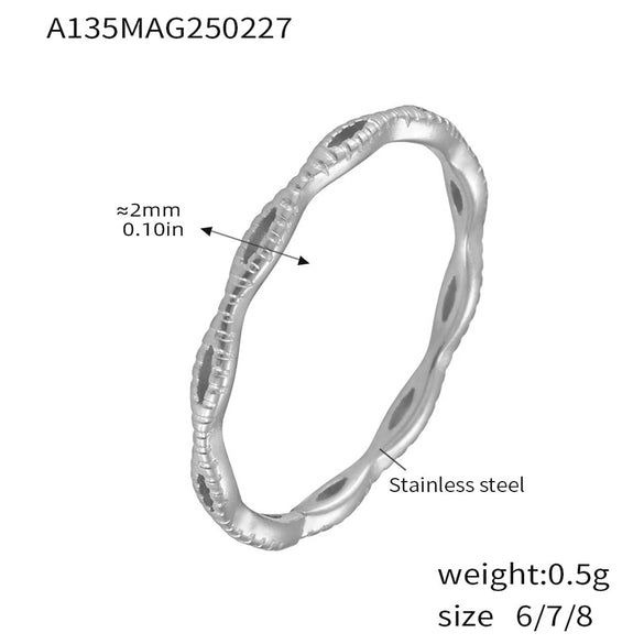 Wholesale Women's Simple Thin Plain Hollow Stackable Tail Ring Titanium Steel With Geometric Pattern And Electroplating