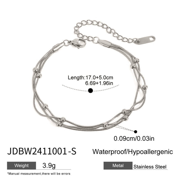 Wholesale Women's Simple Three Layer Clip Bead Chain Necklace Stainless Steel Titanium Steel Geometric Style Electroplated