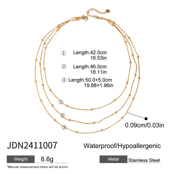 Wholesale Women's Simple Three Layer Clip Bead Chain Necklace Stainless Steel Titanium Steel Geometric Style Electroplated