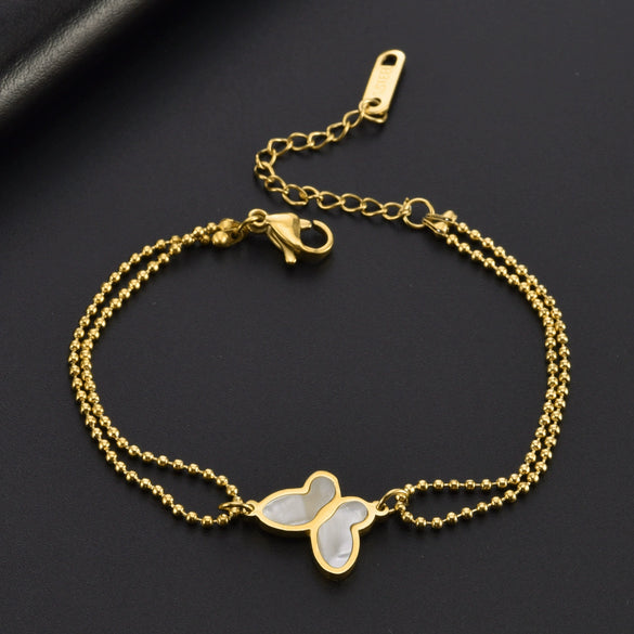 Wholesale Women's Simple Titanium Steel Geometry Pattern Polished Butterfly Bead Chain Bracelet