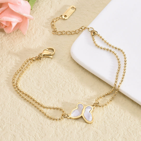 Wholesale Women's Simple Titanium Steel Geometry Pattern Polished Butterfly Bead Chain Bracelet