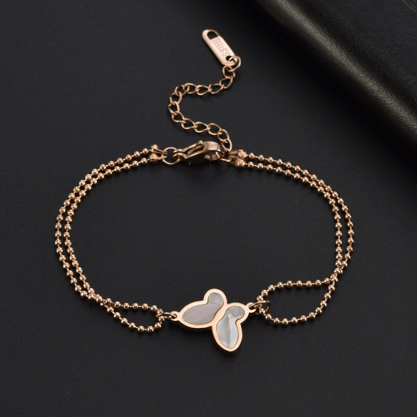 Wholesale Women's Simple Titanium Steel Geometry Pattern Polished Butterfly Bead Chain Bracelet