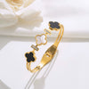 Wholesale Women's Simple Titanium Steel Shell Acrylic Bracelet With Fourleaf Clover Pattern Inlaid With 18K Rose Gold