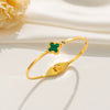 Wholesale Women's Simple Titanium Steel Shell Acrylic Bracelet With Fourleaf Clover Pattern Inlaid With 18K Rose Gold