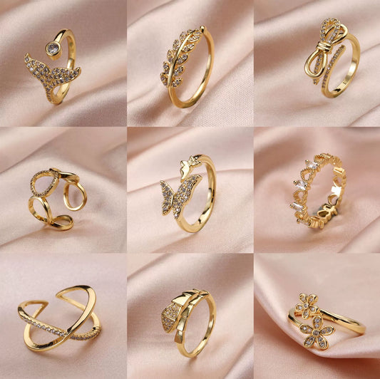 Wholesale Women's Simple Trendy Zircon Open Ring Copper Jewelry