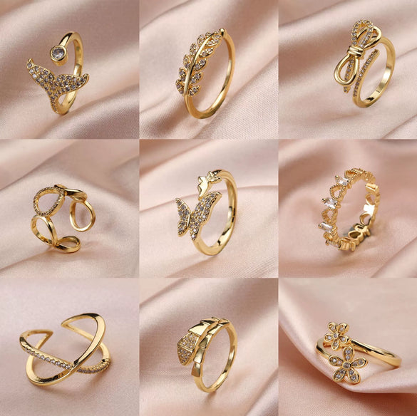 Wholesale Women's Simple Trendy Zircon Open Ring Copper Jewelry