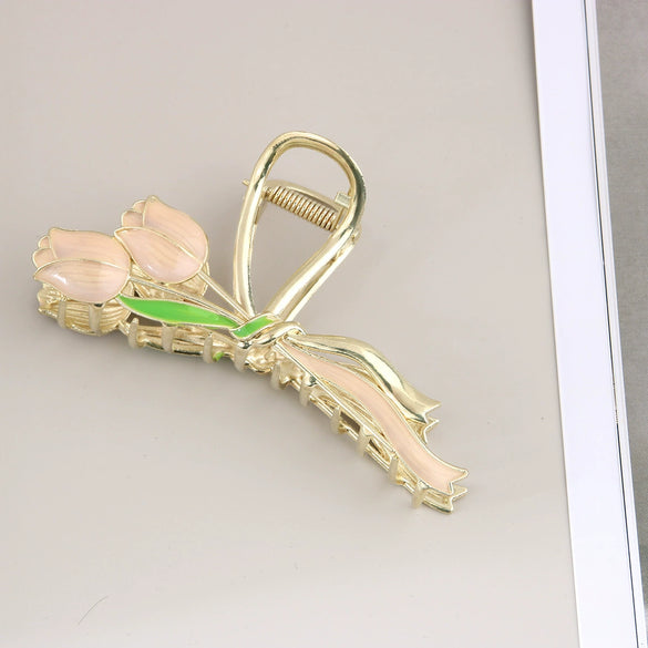 Wholesale Women's Simple Tulip Alloy Hair Clips With Electroplating Treatment
